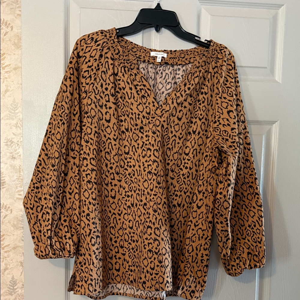 Maurices Leopard Print Peasant Blouse - Tan & Black